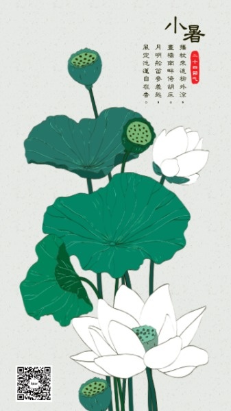 小暑节气赏荷花中国风古典插画海报设计模板素材