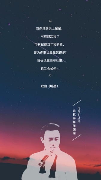 蓝色简约张国荣逝世纪念日海报设计模板素材