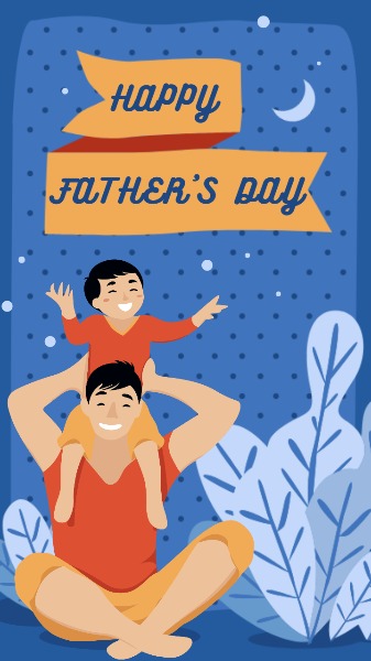 父亲节蓝色卡通插画父子节日祝福海报设计模板素材