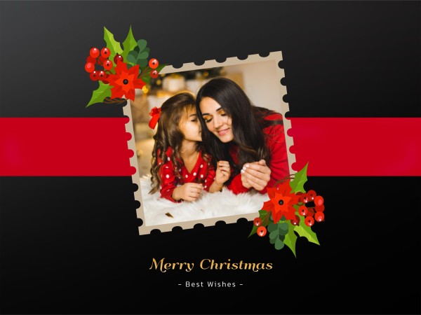 黑与红现代圣诞照片拼贴电子贺卡