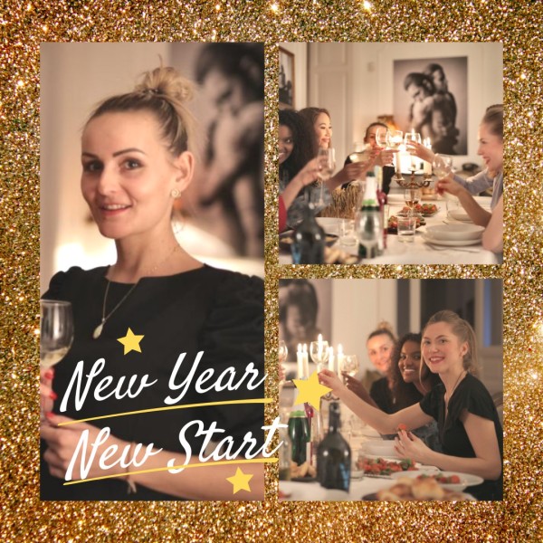 金黑色新年晚餐照片拼贴画社交拼图 1:1