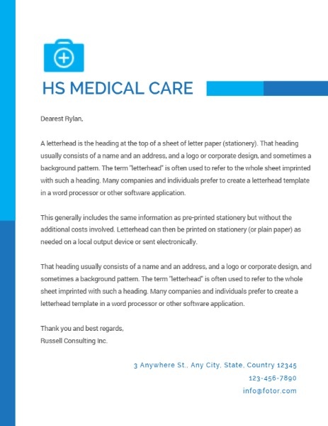 White Clean Medical Care Center Letter
