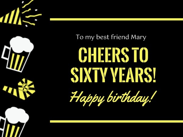 Black And Yellow Sixty Years Old Birthday Card