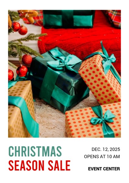 红色礼品盒圣诞销售英文海报