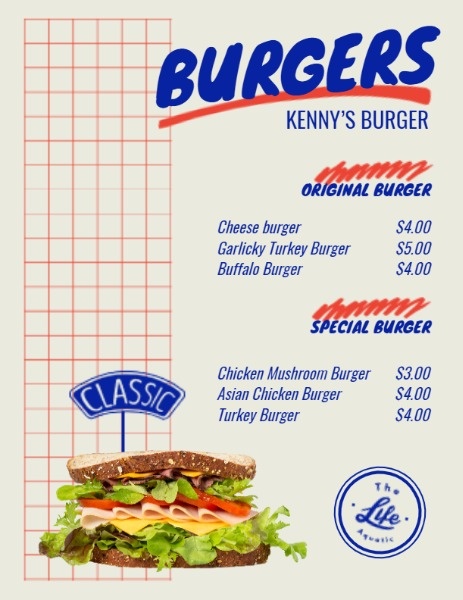 Burger Shop Menu