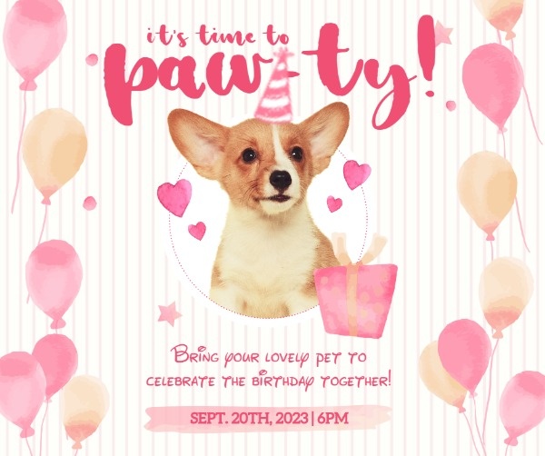 Pink Dog Birthday Party Invitation
