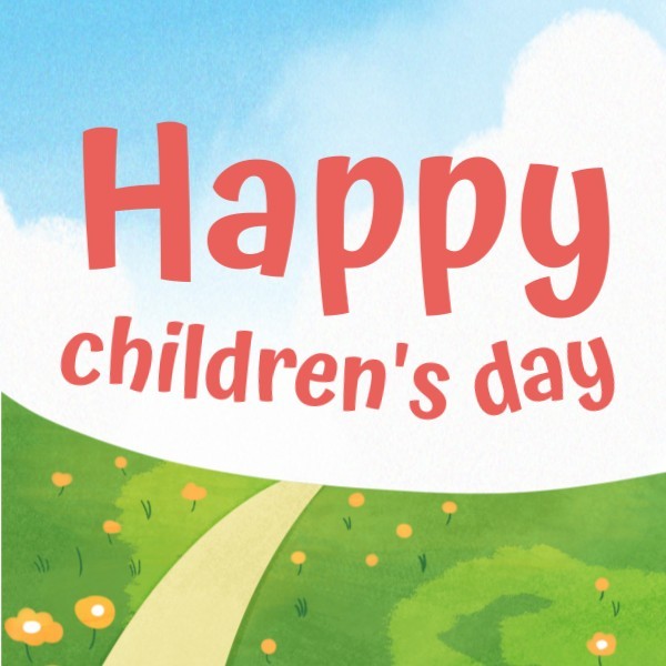 绿色大自然手绘插画儿童节快乐祝福公众号封面小图模板
