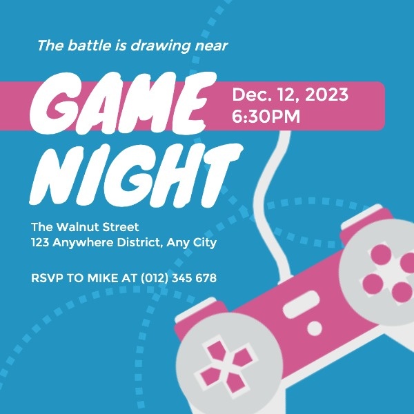 Blue Game Night Console Invite
