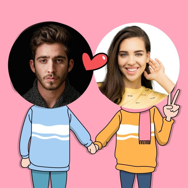 粉色情侣恋人卡通爱心