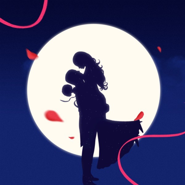 浪漫爱情恋人情侣蓝色剪影