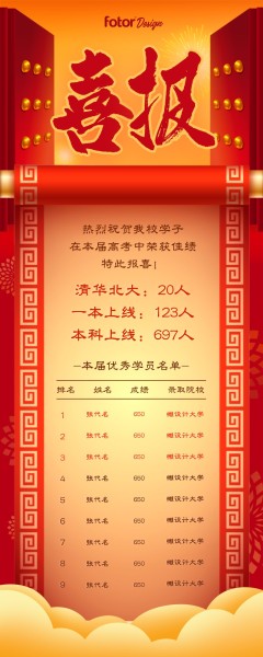 紅色中國風高考喜報
