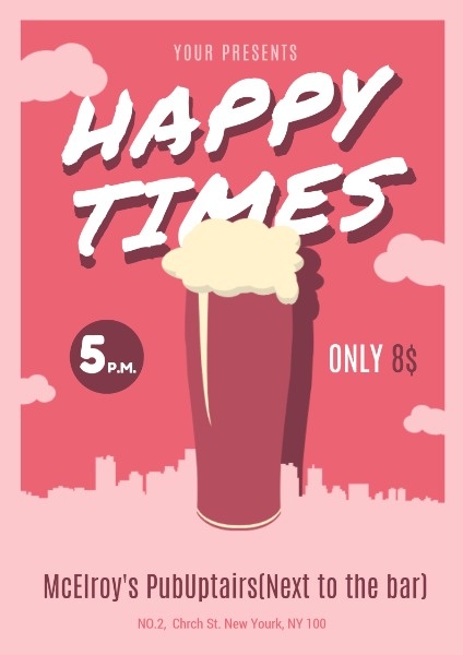美妙时光啤酒酒馆促销宣传粉红色卡通