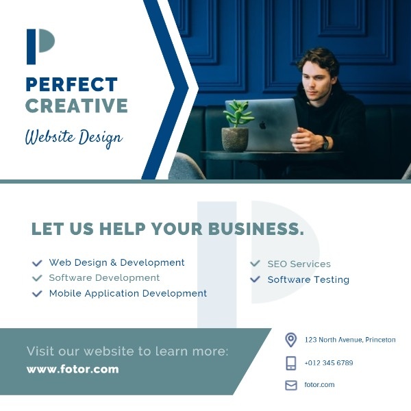 White And Blue Simple Business Web Design Marketing Ads