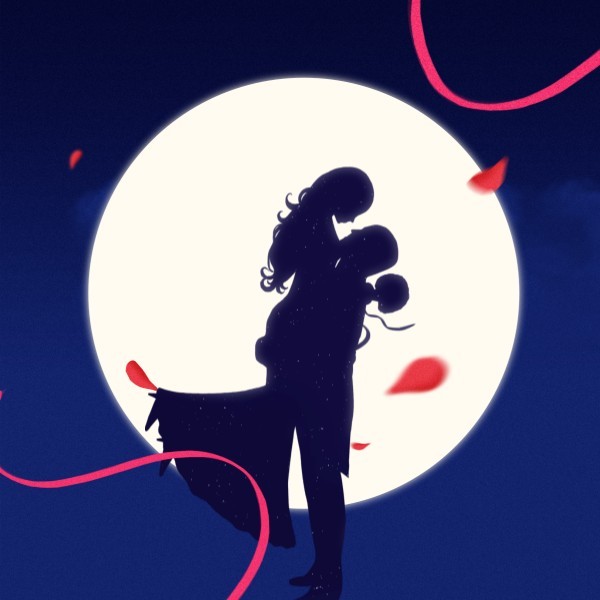 浪漫爱情恋人情侣蓝色剪影