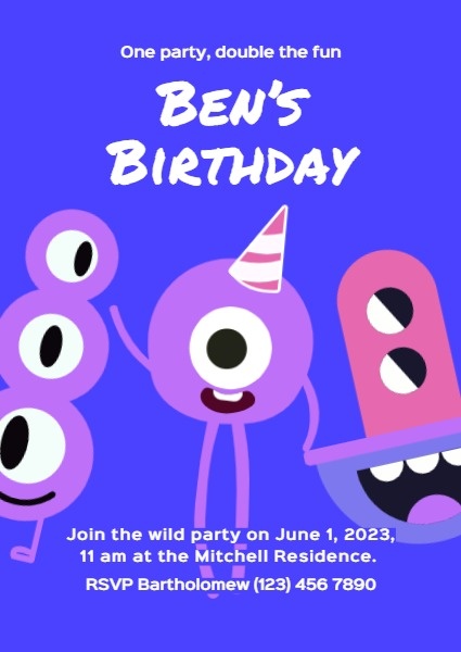 Cute Purple Monster Birthday