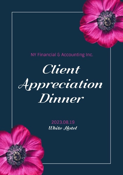 Pink Flower Blue Background Client Appreciation Party