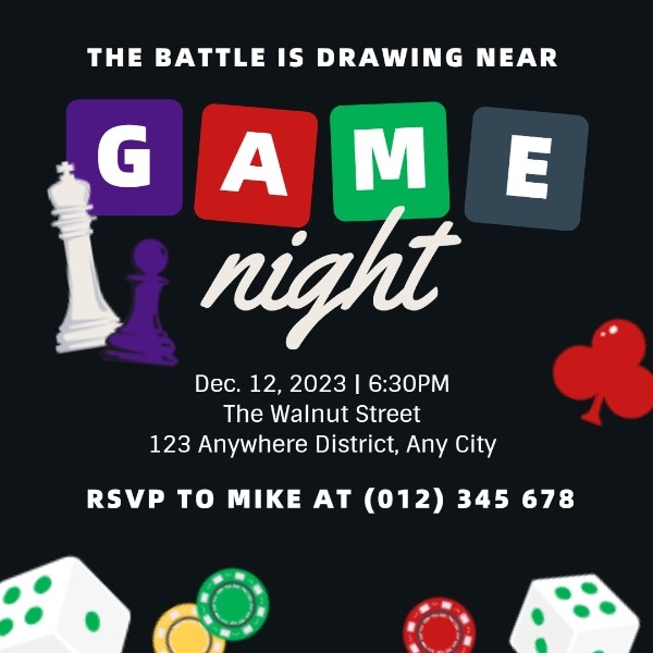 Black Game Night Invitation