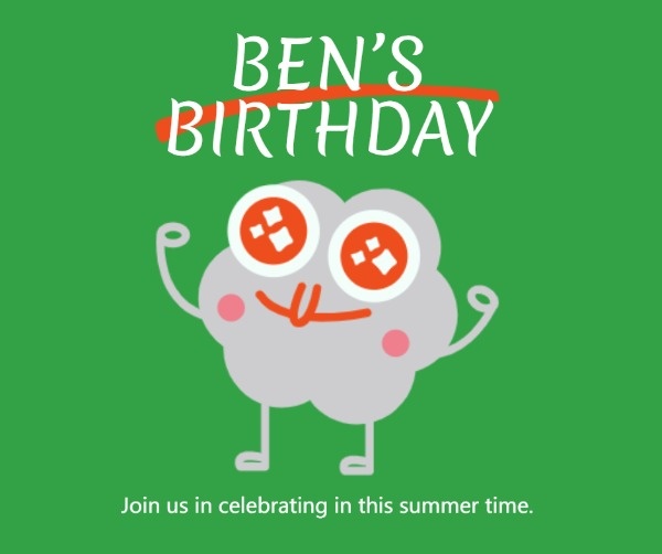 Green Cute Monster Birthday Invitation
