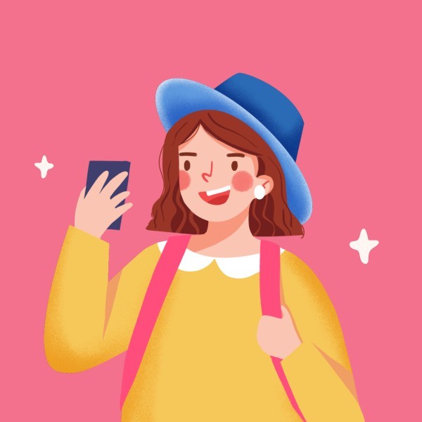 恋爱恋人情侣情人插画卡通粉色女生