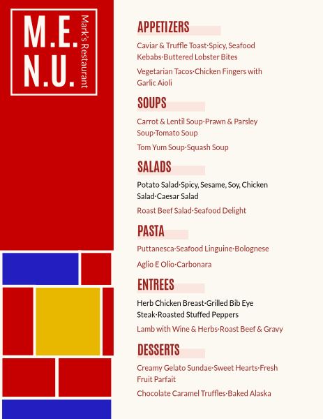 红色餐厅菜单英文菜单