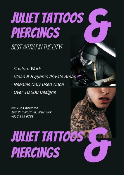 Tattoo And Piercing英文海报模板素材 在线设计英文海报 Fotor在线设计平台