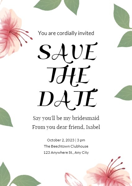 White Botanical Save The Date
