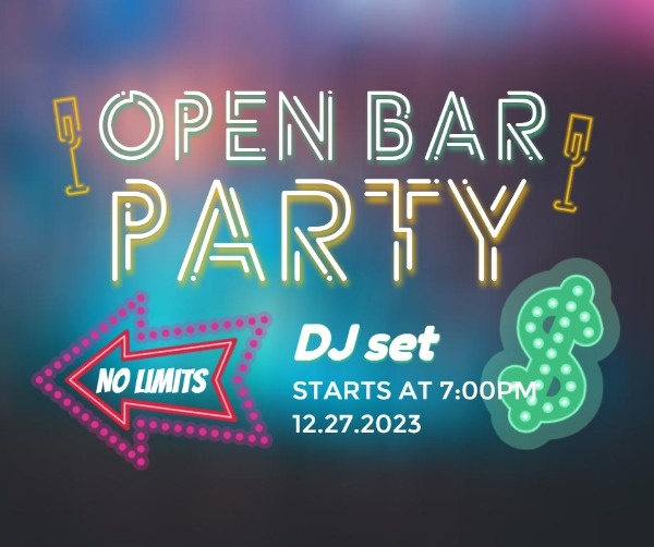 Open Bar Party Neon Sign