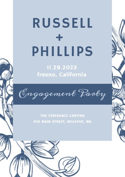Blue Sketch Floral Engagement Party