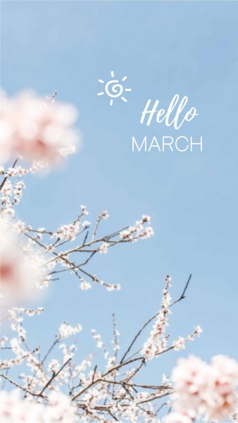 蓝色清新简约三月春天大自然手机壁纸