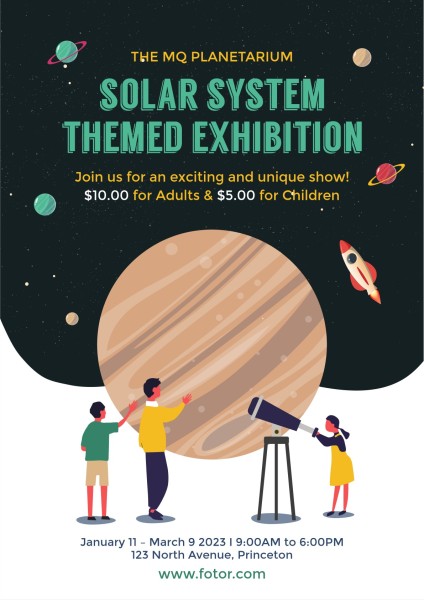 卡通矢量宇宙太陽系主題天文館展覽