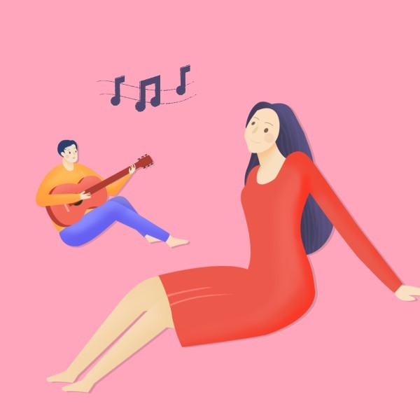 情侣恋人卡通插画女生粉色