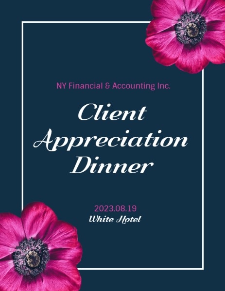 Pink Flower Blue Background Client Appreciation Party