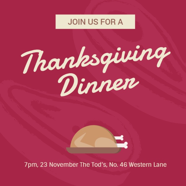 Illustrated turkey thanksgiving dinner invitation