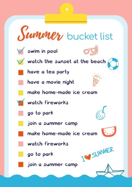 手绘夏季桶列表日常计划
