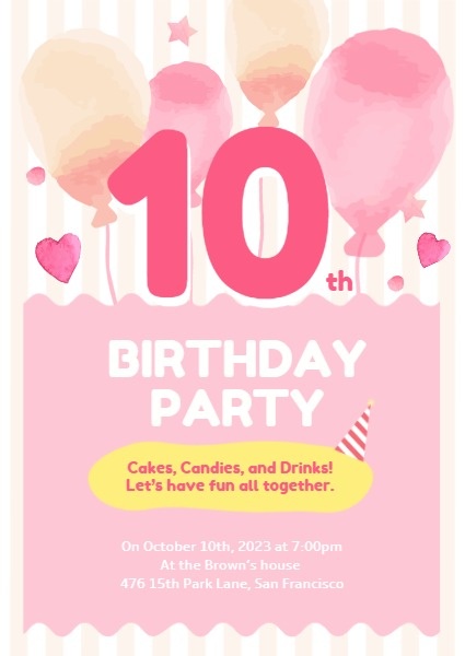 10 Years Old Pink Birthday