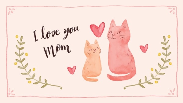 粉色水彩风插画母亲节猫咪