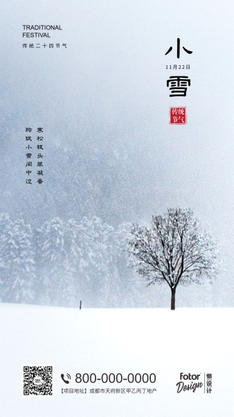 小雪二十四节气简约白色图文
