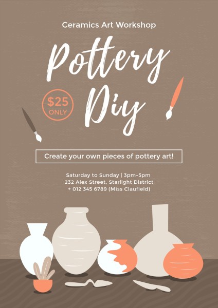 简单的棕色陶器 DIY 类英文海报