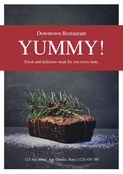 Simple Dark Grey Delicious Steak Yummy Restaurant Poster