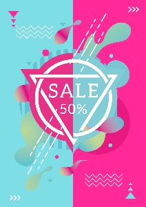 蓝色倒三角行电商促销英文海报