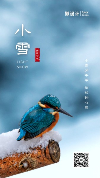 蓝色图文合成小雪节气冬季小鸟手机海报