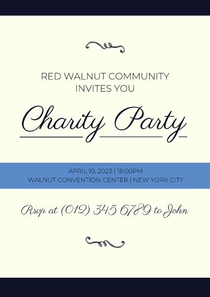 Blue And Yellow Charity Party Invitation