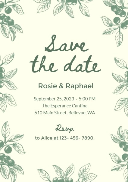 Yellow And Green Olive Leaves Save The Date