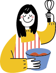 女人做饭料理抬手蓝色