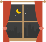 手绘窗户窗帘窗夜空